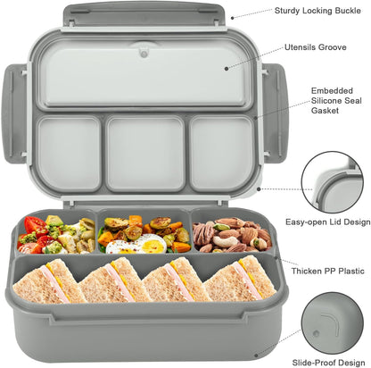 Bento Box Adult Lunch Box, Lunch Containers for Kids Girls Boys with 4 Compartments, Lunchable Food Container with Utensils, Sauce Jar, Muffin Liners, 40 Oz/5 Cup, Microwave Safe, Lavender