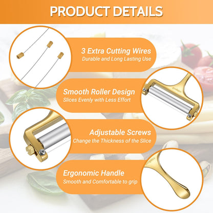 Sopito Cheese Slicer with 3 Extra Stainless Steel Wires, Silver