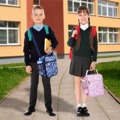 Kids Insulated Lunch Box Bag, Thermal Picnic Cool Bags with Adjustable Strap for Adults Children Women Men Boys Girls School Work (CAM-Blue)