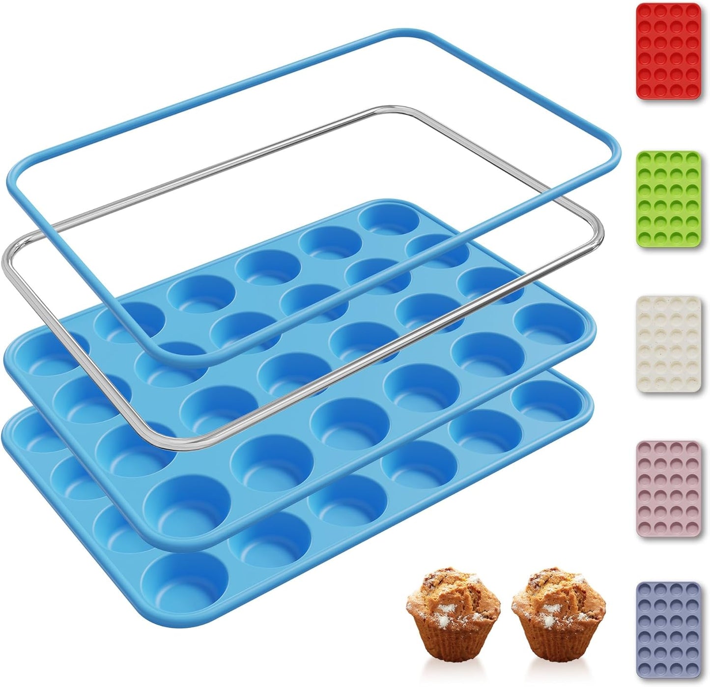 2 Pack 12 Cups Silicone Muffin Pan with Metal Reinforced Frame Regular Size Silicone Molds Cupcake Cake Baking Pans Cookie Baking Chocoflan Cupcake Mold Nonstick Muffin Tin Home Baking Supplies