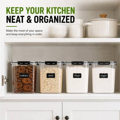 CASA LINGO Airtight Food Storage Containers with Lids Plastic 5.3L Set of 4 | Large Pantry Organization and Storage for Flour Sugar Dry Food Cereal, Kitchen Food Storage Containers, BPA Free