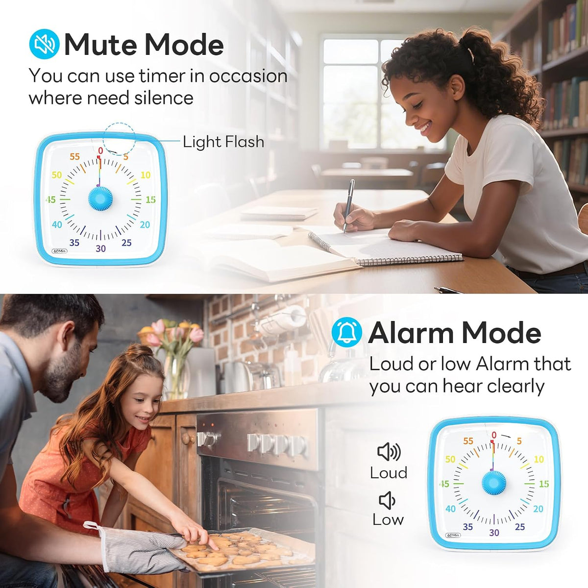 Yunbaoit Visual Timer with Night Light, 60 Minute Countdown, Light Blue