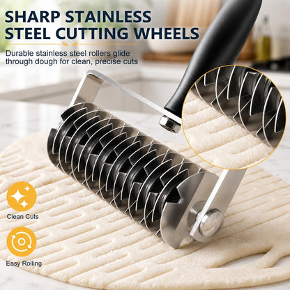 Pastry Lattice Roller Cutter, Stainless Steel Dough Lattice Cutter for Pie Crust, Puff Pastry, Pizza Dough, Bread, Tarts and Beef Wellington Baking