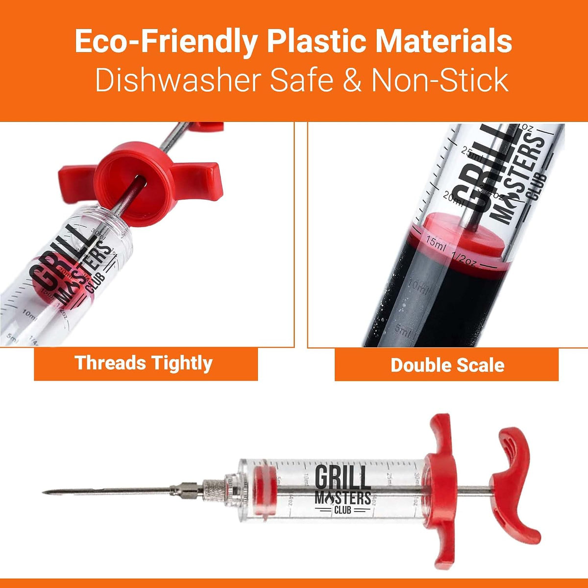 Grill Masters Club High Pressure Marinade Injector Injector Syringe for Smoking Premium Portable Turkey Injector for Meats with Stainless Steel Needle - 30ml Capacity