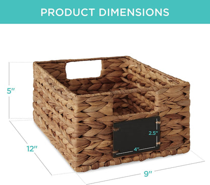Best Choice Products Set of 4 9x12in Water Hyacinth Pantry Baskets, Woven Organizers w/Chalkboard Label, Chalk Marker - Natural