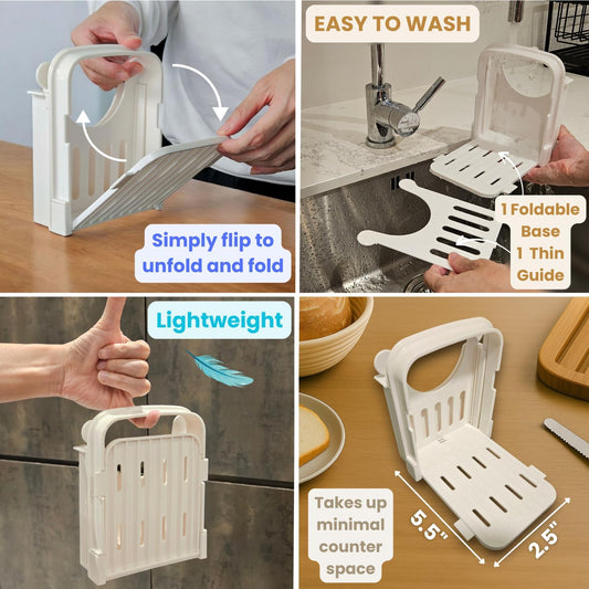 Bread Slicer Guide for Homemade Bread – Lightweight, Foldable, 4 Slice Thickness Options | Easy to Use, Clean & Store | Durable ABS Plastic with Anti-Slip Base