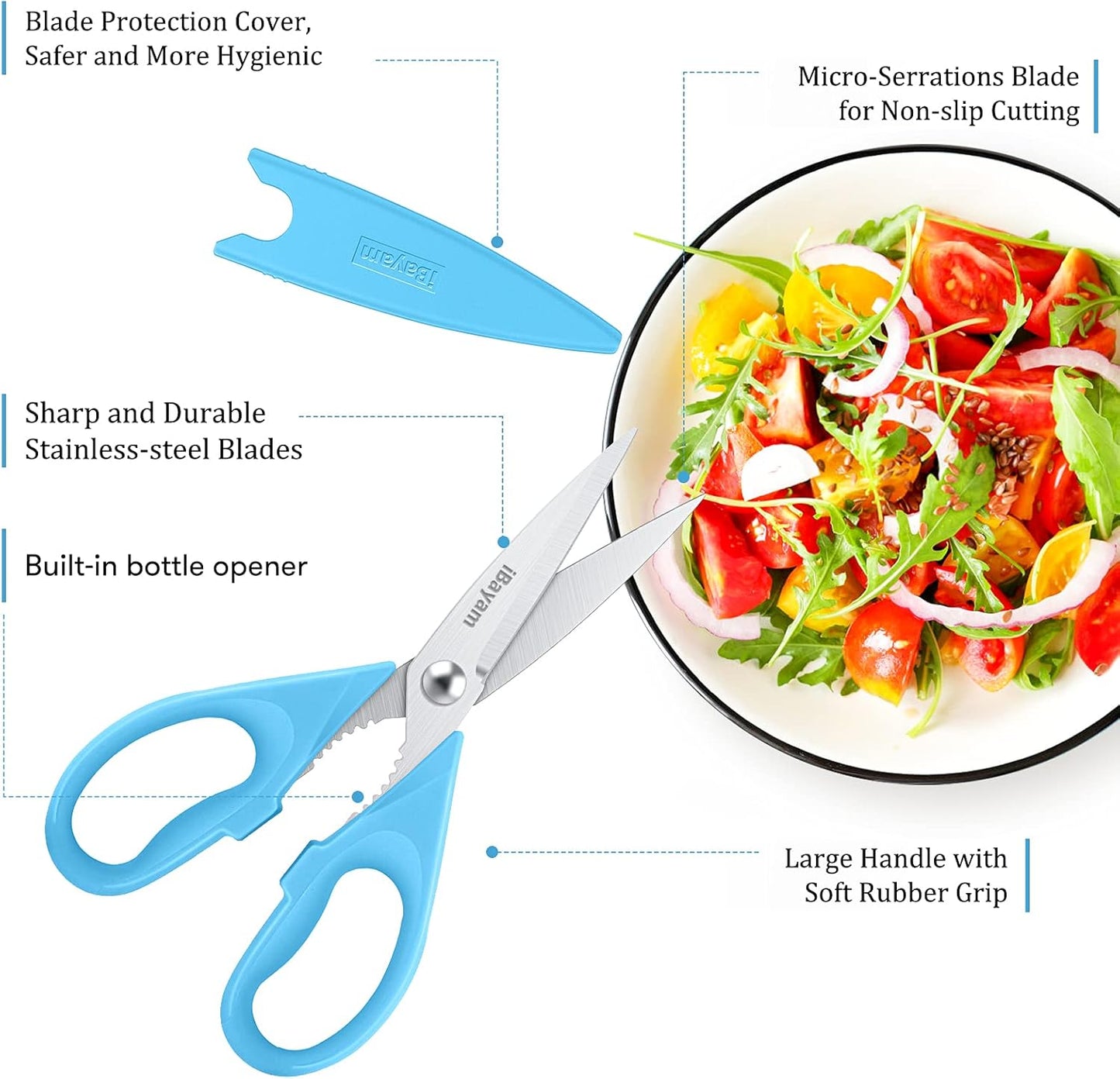 iBayam 2 Pack All Purpose Kitchen Shears Heavy Duty - Stainless Steel Kitchen Scissors With Protective Sheath, Soft Comfort-Grip Handle, Food & Meat Scissors, Home, Kitchen, Dining Utility Gadgets