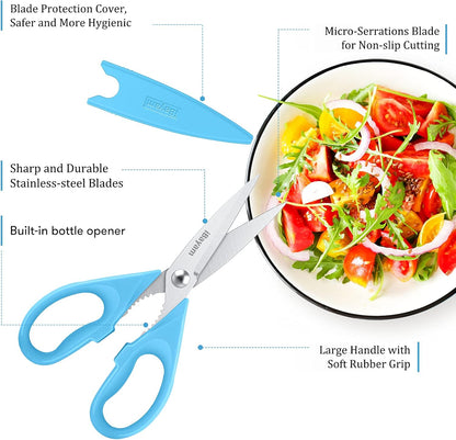 iBayam 2 Pack All Purpose Kitchen Shears Heavy Duty - Stainless Steel Kitchen Scissors With Protective Sheath, Soft Comfort-Grip Handle, Food & Meat Scissors, Home, Kitchen, Dining Utility Gadgets