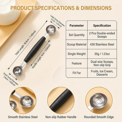 2 Pcs Stainless Steel Double-Ended Melon Baller Scoop