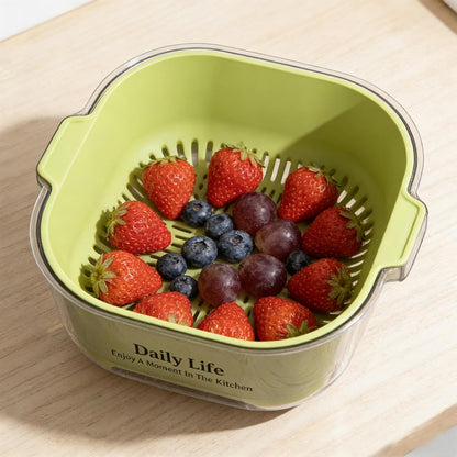 3 Pcs Set Double-Layer Plastic Colander, Large Capacity Food Strainers, Fruits Vegetable Washing Draining Basket, Detachable and Stackable Multi-Layer Strainer Bowl, Easy to Clean for Kitchen (Brown)