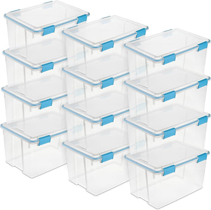 Sterilite 80 Qt Gasket Box, Stackable Storage Bin with Latching Lid and Tight Seal, Plastic Container to Organize Basement, Clear Base and Lid, 1-Pack