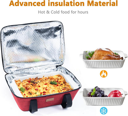 BAGSPRITE Insulated Casserole Carrier for Hot or Cold Food with Heat-resistant Mat, Casserole Dish Carrier Insulated Food Carrier, Hot Food Carrier, Foil Pan Carrier Fits 9" x 13" Baking Dish