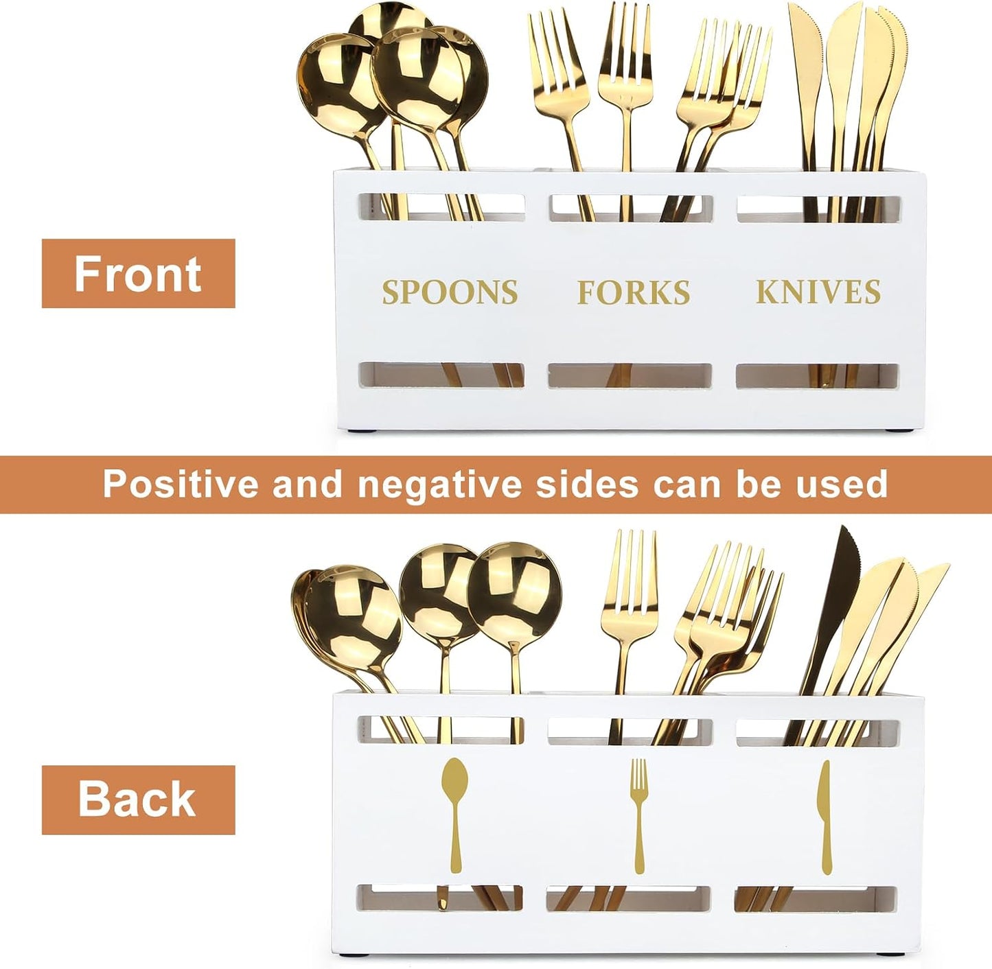 Wooden Silverware Cutlery Holder White Flatware Caddy Small Kitchen Utensil Holders for Party Wood Silverware Organizer Storage for Table Countertop Spoon and Fork Holder Utensils Caddy Basket