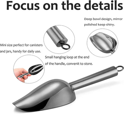 E-far Mini Scoop, 3 Ounce Stainless Steel Kitchen Utility Scoops, Ideal for Candy/Ice Cube/Flour/Sugar/Coffee Bean/Protein Powder, Food Grade & Anti Rust, Easy Clean & Dishwasher Safe (4 Pack)
