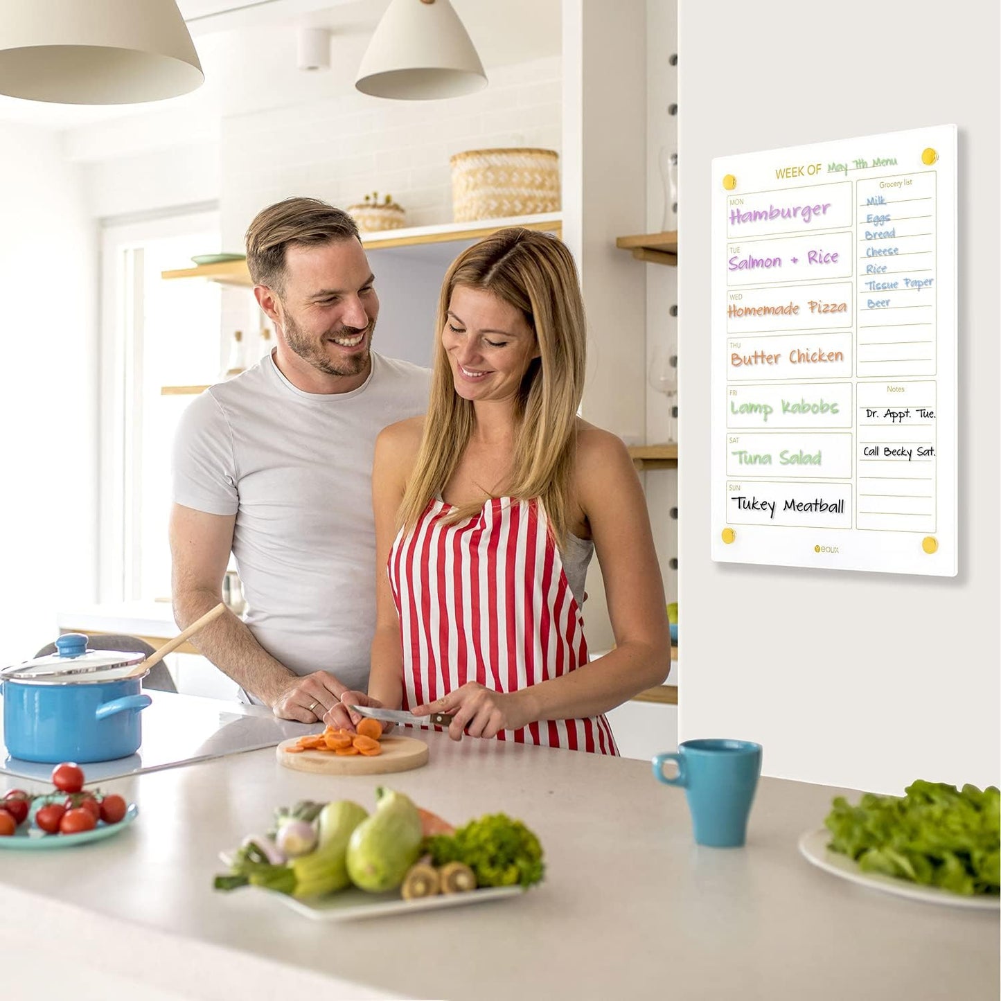 Clear Glass Weekly Dry Erase Calendar & Menu Non-Magnetic Whiteboard for Wall, Meal Plan & Grocery List White Board for Kitchen, 15x11, 7 Days Home Planner, 4 Wet Erase Markers Included, Yeoux