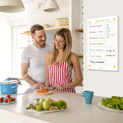Clear Glass Weekly Dry Erase Calendar & Menu Non-Magnetic Whiteboard for Wall, Meal Plan & Grocery List White Board for Kitchen, 15x11, 7 Days Home Planner, 4 Wet Erase Markers Included, Yeoux