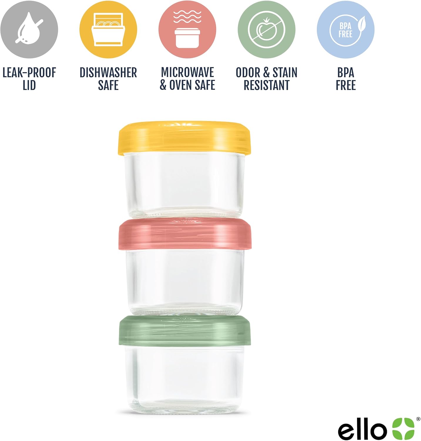 Ello Color Lock Glass Meal Prep Sets Leak-Proof Glass Food Storage Containers with Airtight BPA-Free Plastic Lids, Dishwasher, Microwave, and Freezer Safe
