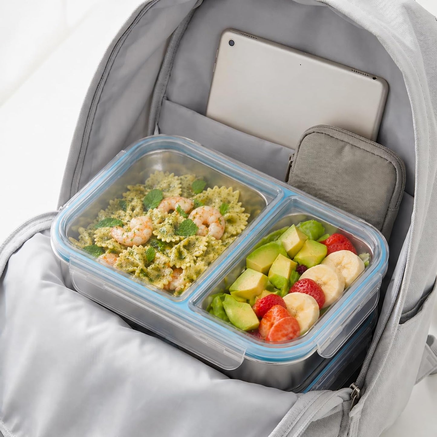 3 Pack Stainless Steel Snack Container, 3- Compartment Lunch Container with Lid, Reusable Food Storage Box for Snacks & Meal Prep (650ml / 22oz)