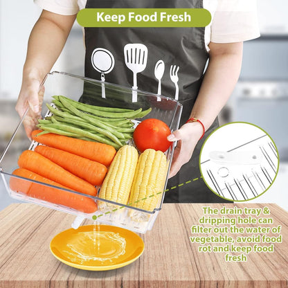14 Pack Fridge Organizer, Stackable Refrigerator Organizer Bins with Lids PBA-Free, Clear Fridge Organizers and Storage for Kitchen, Countertops, Cabinets, Fridge, Drinks, Fruits, Vegetable, Cereals