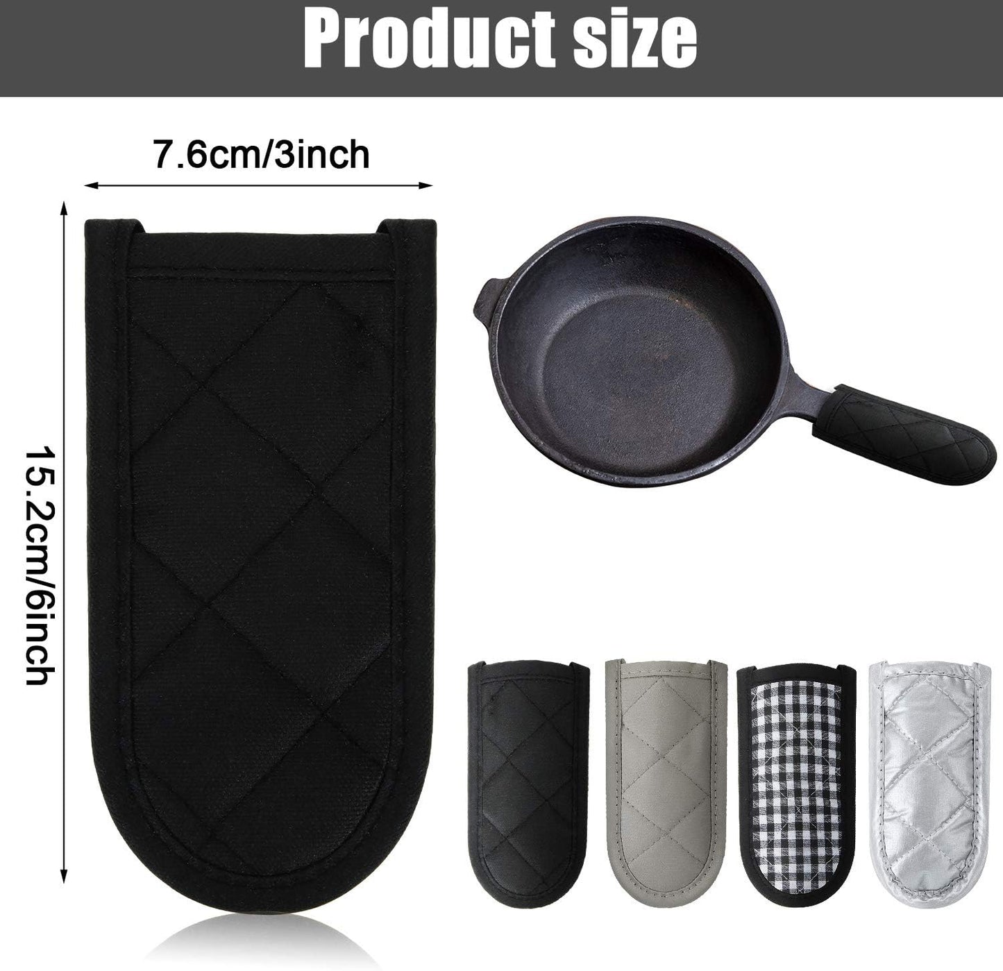 Patelai 4 Pcs Pot Handle Covers Heat Resistant Cast Iron,Black,Grey