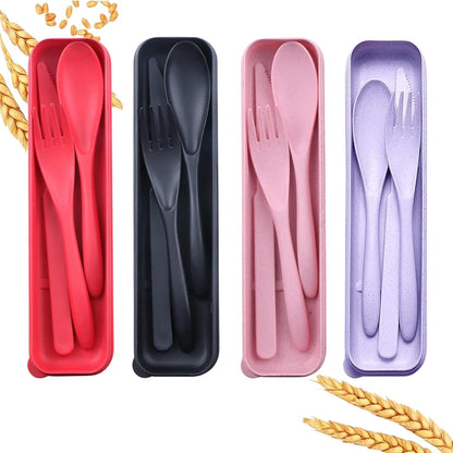2Pack Reusable Travel Utensil Set, Plastic Fork Spoon Knife with Case, BPA-Free Portable Cutlery for Camping, Picnic & Office (Purple & Pink)