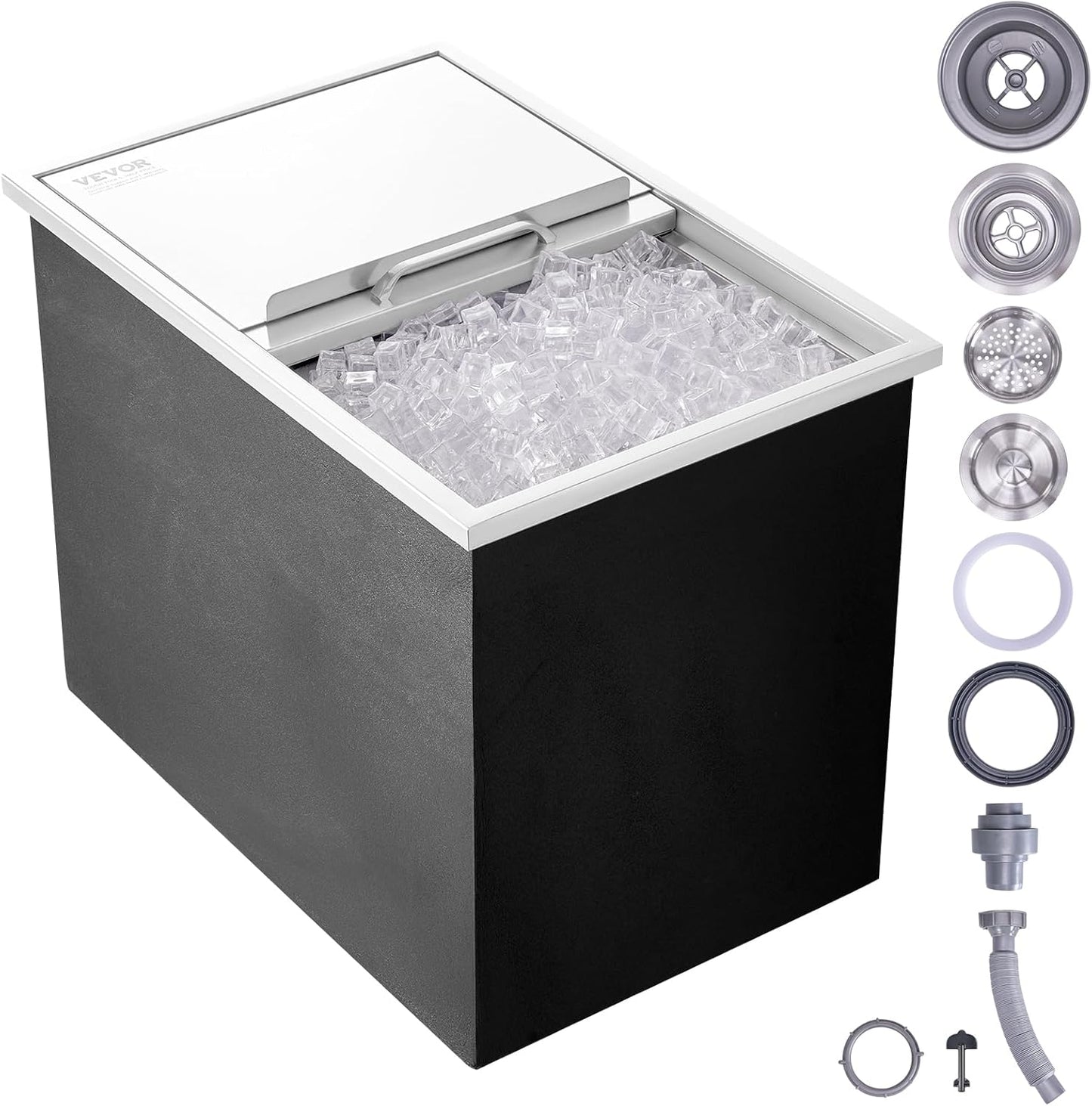 Happybuy Drop in Ice Chest 18L x 12W x 14.5H Inch Stainless Steel Ice Cooler with Sliding Cover Drop in Ice Bin Included Drain-Pipe and Drain Plug for Cold Wine Beer