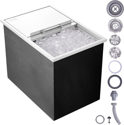 Happybuy Drop in Ice Chest 18L x 12W x 14.5H Inch Stainless Steel Ice Cooler with Sliding Cover Drop in Ice Bin Included Drain-Pipe and Drain Plug for Cold Wine Beer