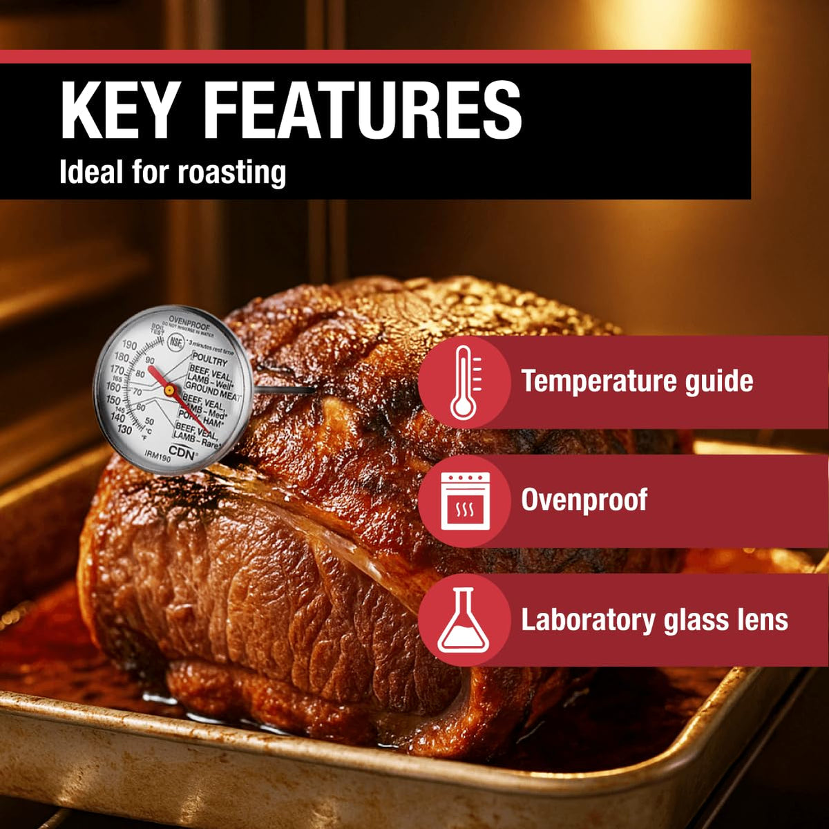 CDN Ovenproof Meat Thermometer | NSF® Certified | ProAccurate® | 1.75" Dial | For Oven & Grill Cooking | Durable Stainless Stem | Fast & Accurate Readings | IRM190