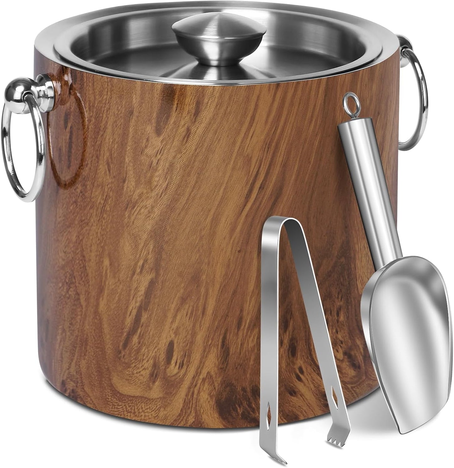 Ice Bucket with Lid & Tong- Well Made Insulated Stainless Steel Keep Ice Frozen Longer - Ideal for Cocktail Bar, Parties, Chilling Wine, Champagne - 3 Liter (Black)