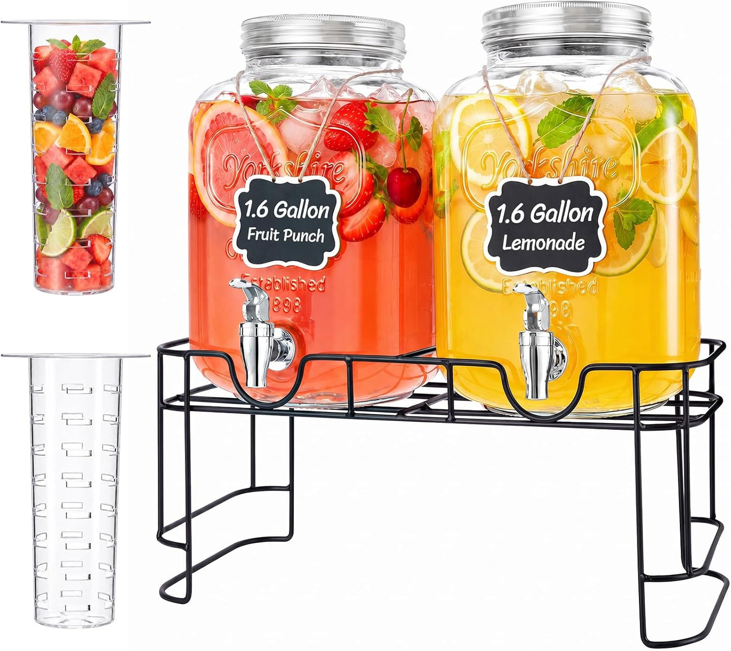 Lifewit 2 Gallon Glass Drink Dispenser for Parties, Beverage Container with Stand for Juice/Tea/Soda & Lemonade, Water Pitcher with Leakproof Spigot for Mimosa Bar, Birthday, Wedding Hosting, 2 Pcs