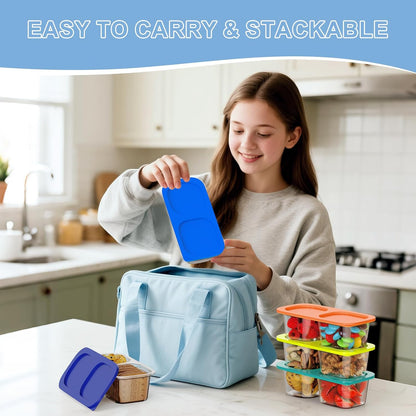 Snack Pack Containers for Kids, 5 Pack Reusable Snack Containers with Lids, 2 Compartment Small Bento Snack Box, BPA-Free, Lunchbox Accessories for Travel