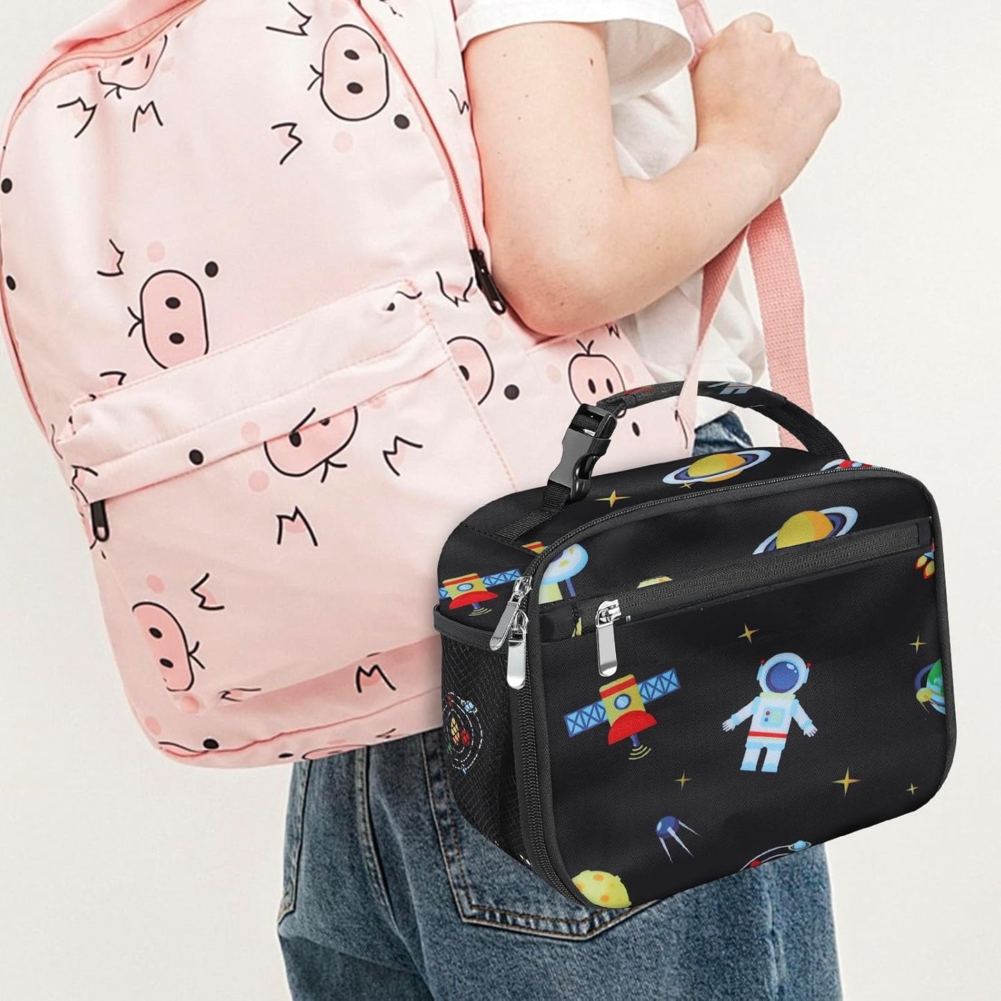 Kids Lunch Box for Boys Girls Lunch Bag Insulated Durable Lunchbox Children Lunch Tote Bag for School Black