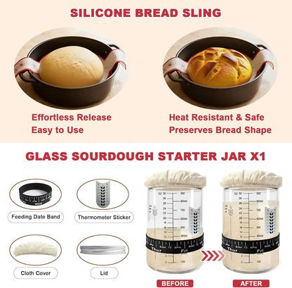 Sourdough Starter Kit with 2 Proofing Baskets & Starter Jar for Beginners