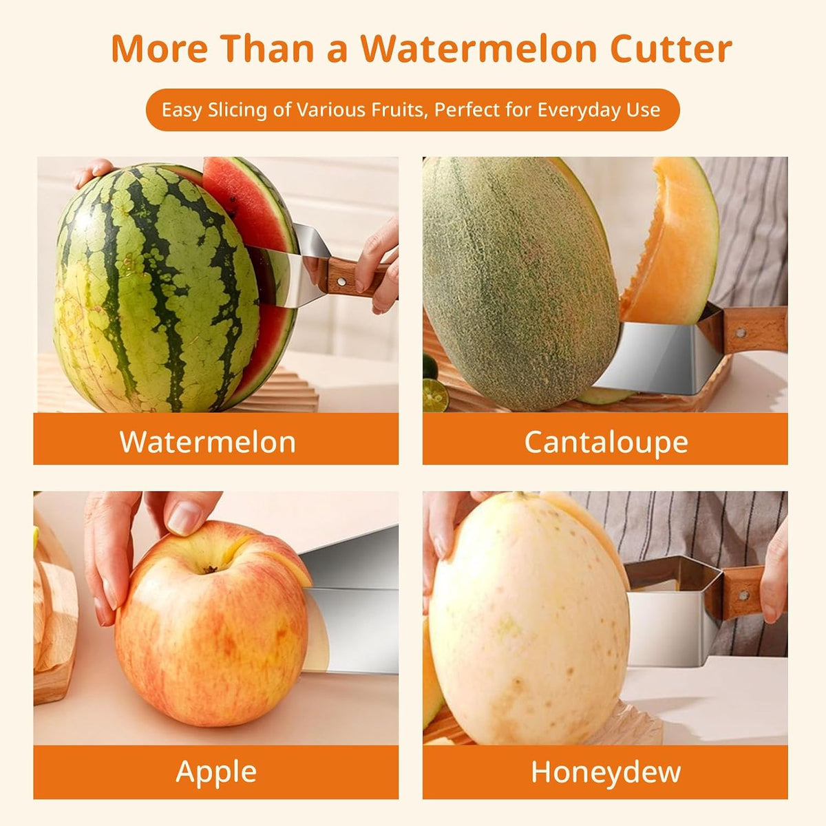 3 Pcs Watermelon Slicer Cutter Tool Set, 2 Dual Head Watermelon Fork Slicer & 1 Wooden Handle Triangle Watermelon Knife for Melon & Cantaloupe, Summer Fruit Cutting Kitchen Gadgets