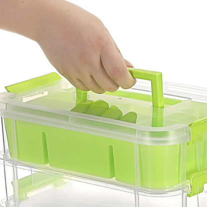JUXYES 4-Tiers Plastic Stack Carry Storage Containers Box wih Handle Lids | Clear Stackable Latching Storage Bin With 2 Tray for School Office, Organizing Sewing, Art Craft, DIY Supplies, Blue