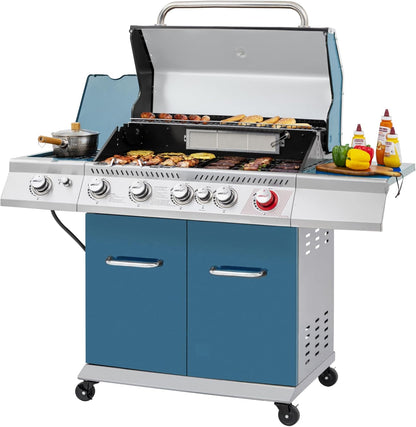 Royal Gourmet GA5403C 5-Burner Propane Gas Grill with Side Burner & Warming Rack, Outdoor BBQ Grill with 74,000 BTUs Output & 738 Sq. in. Cooking Area for Outdoor Barbecue, Coffee