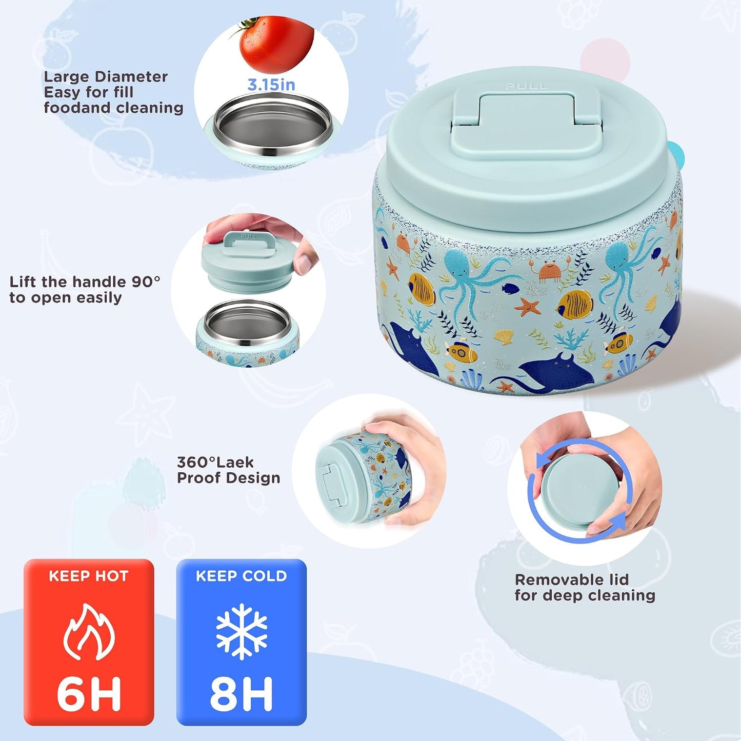 MAISON HUIS Bento Box for Kids with 8oz Soup Thermo, Insulated Lunch Bag & 17oz Water Bottle, 2-Compartment Bento Box with Built-In Ice Pack, Leak-Proof & BPA-Free