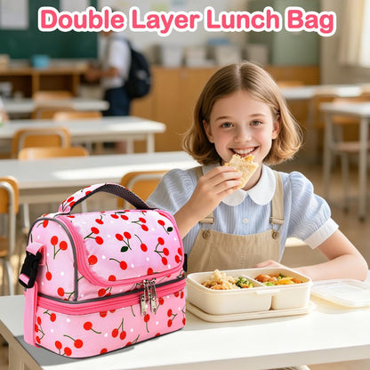 FlowFly Kids Double Decker Cooler Insulated Lunch Bag Large Tote for Boys, Girls, Men, Women, With Adjustable Strap, Unicorn