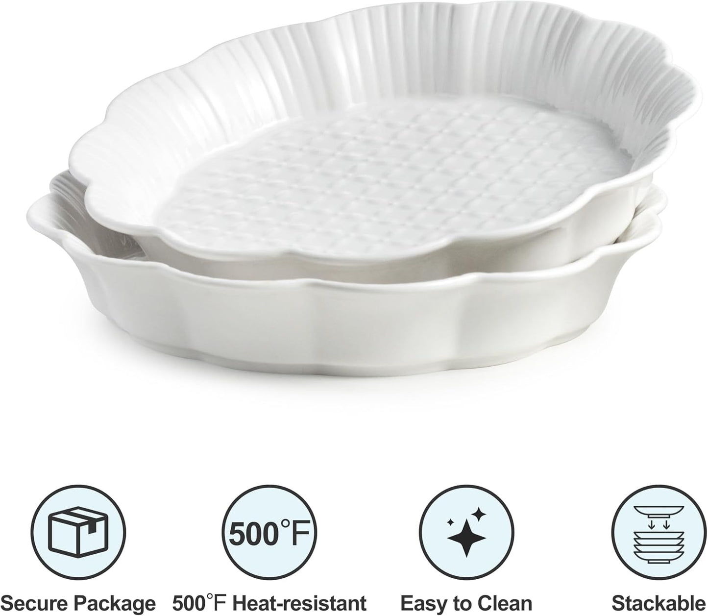 Deep Dish Pie Pan with Lid, 11 inch Ceramic Pie Dish, Round Baking Dish for Apple, Quiche, Pot Pies, Tart, etc, Microwave, Dishwasher, and Oven Safe