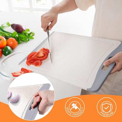 Extra Large Cutting Boards, Plastic Cutting Boards for Kitchen (Set of 3) Cutting Board Set Dishwasher Chopping Board with Juice Grooves Easy-Grip Handles, Dark Grey, Empune