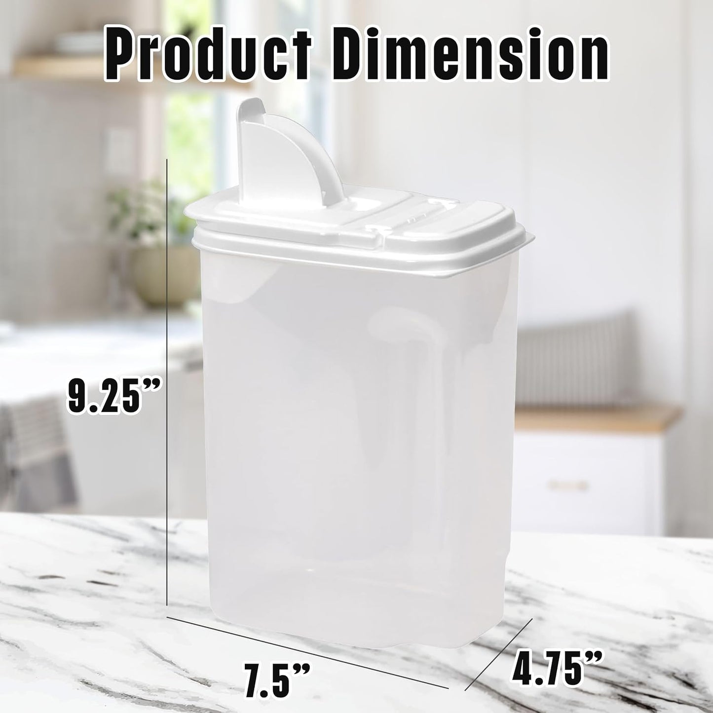 Buddeez Kitchen Pantry Container - Easy Grip Handle for Mess Free Use - Flour and Sugar Storage Made Simple - 4 Quart White Lid