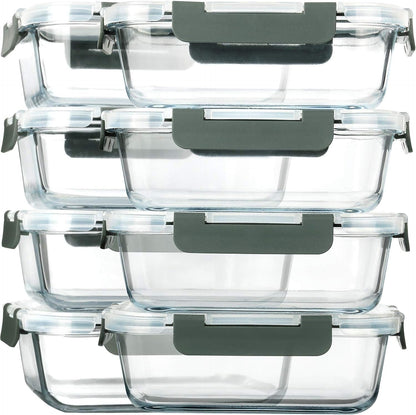 [8-Pack,30 oz]Glass Meal Prep Containers,Glass Food Storage Containers,Airtight lunch Containers with Lids, Microwave, Oven, Freezer and Dishwasher