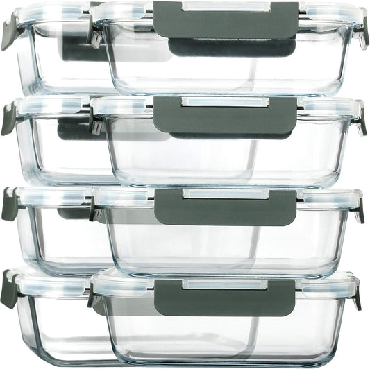 [8-Pack,30 oz]Glass Meal Prep Containers,Glass Food Storage Containers,Airtight lunch Containers with Lids, Microwave, Oven, Freezer and Dishwasher