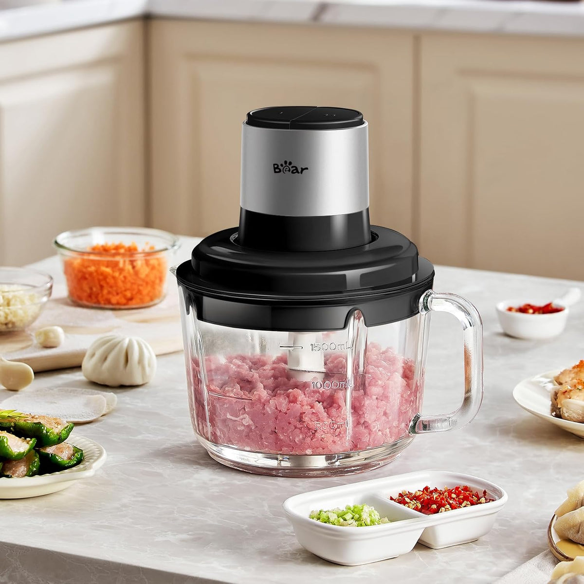 Bear Food Processor, 400W Electric Food Chopper with Handheld Glass Bowl