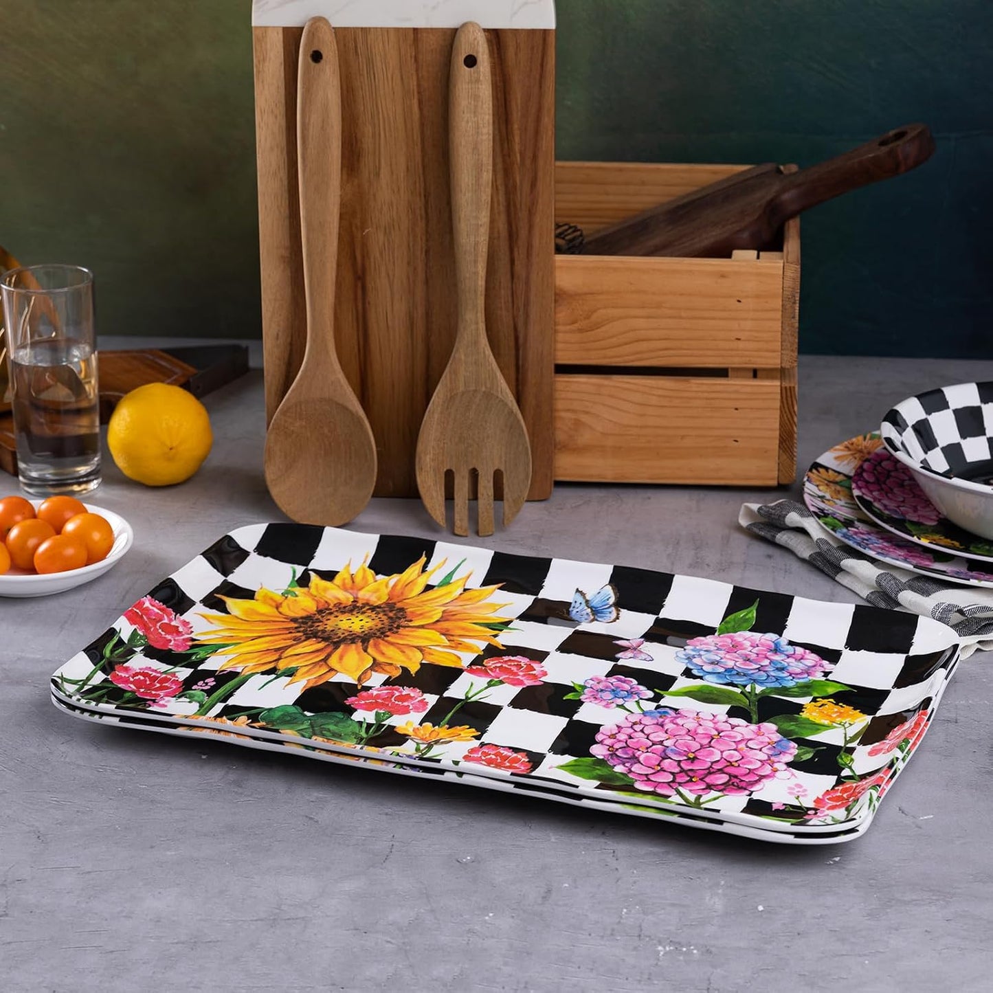 LEHAHA Grilling Prep and Serve Trays, BBQ Serving Platter, Melamine Serving Trays for Food, Set of 2, Great Gift for Father's Day, BBQ Lovers, Prefect for Chrismas Festival and Everyday use.