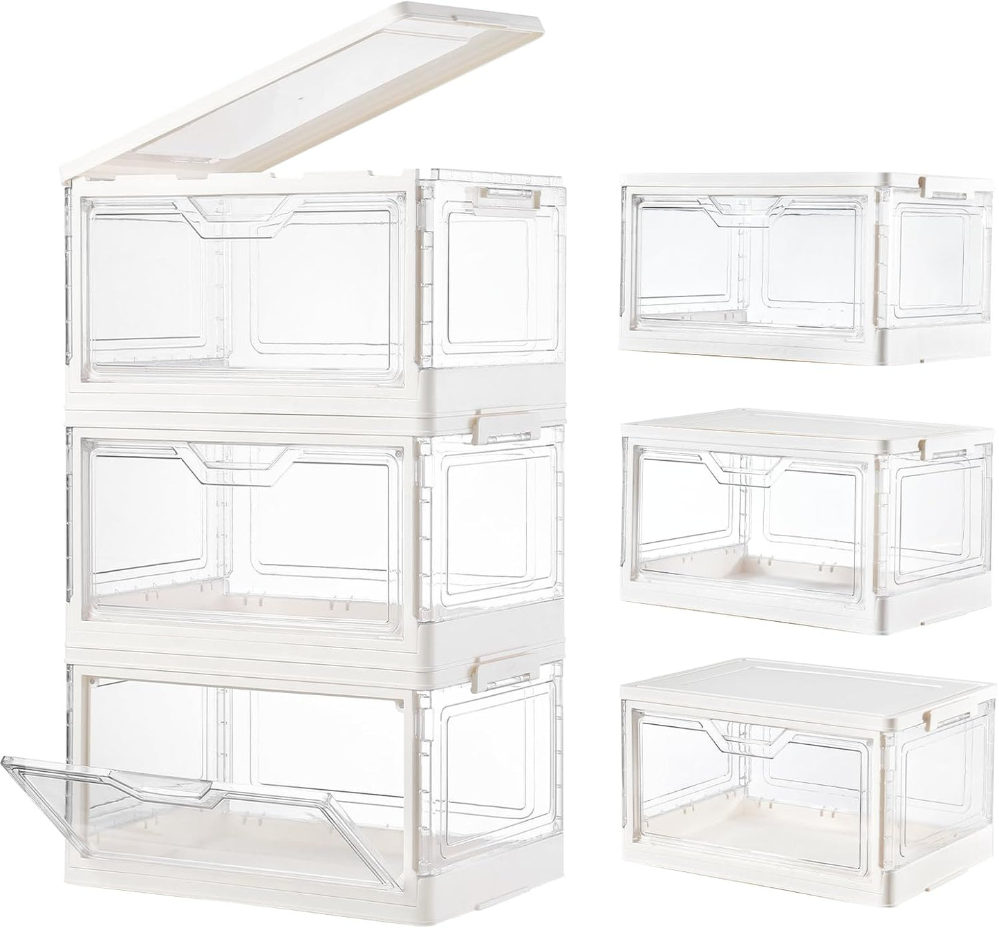 Freebat 6 Pack Closet Organizers and Storage,Clear Stackable Plastic Storage Bins with Lids Magnetic Doors,Clothes Organizers and Storage,Plastic Craft Containers for Wardrobe Kitchen Bathroom Office
