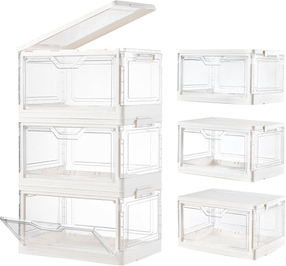 Freebat 6 Pack Closet Organizers and Storage,Clear Stackable Plastic Storage Bins with Lids Magnetic Doors,Clothes Organizers and Storage,Plastic Craft Containers for Wardrobe Kitchen Bathroom Office