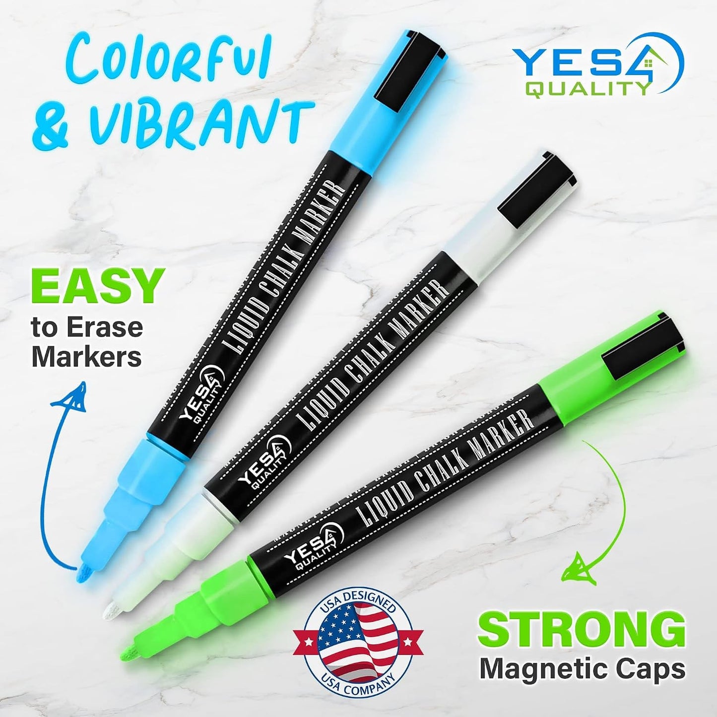 Magnetic Black Dry Erase Board for Fridge (12 x 8 inch), Stain-Resistant w/ 3 Magnetic, Fine-Tip Neon Chalk Markers & Eraser by Yes4Quality
