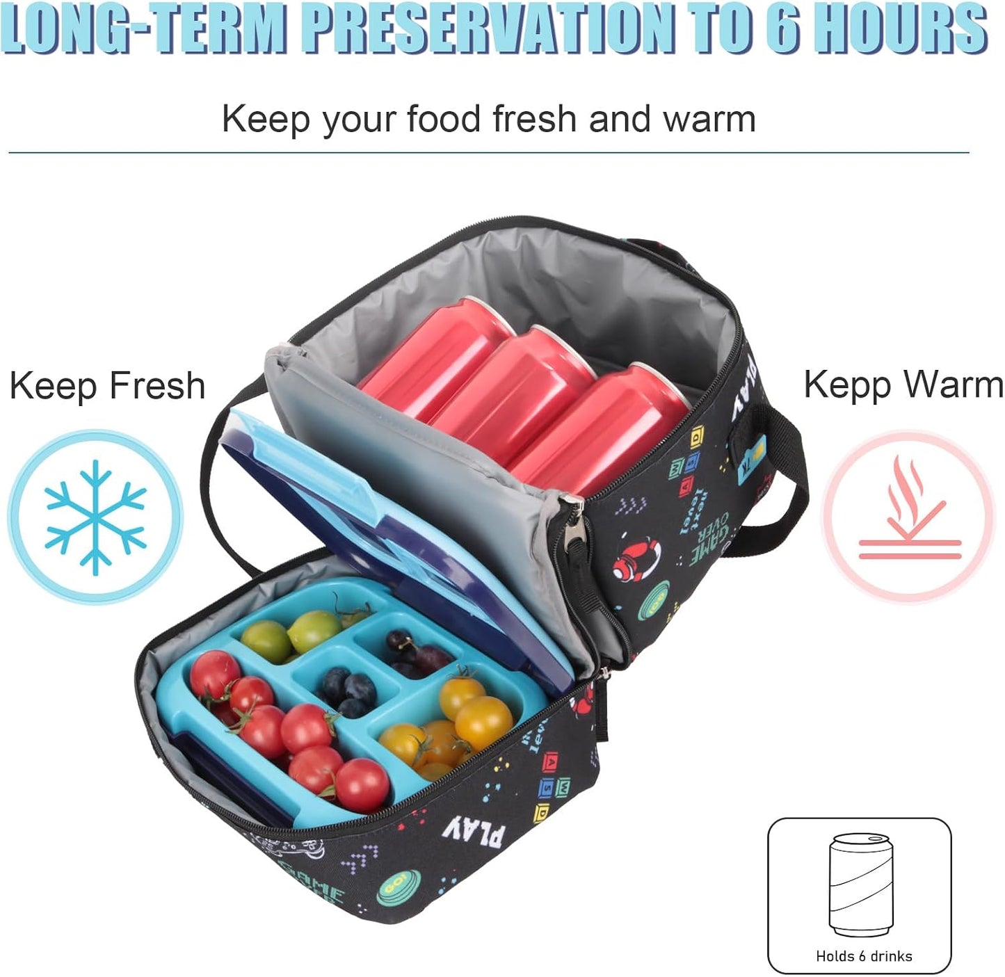 Tilami Lunch Bags Insulated Adjustable Strap Zipper, Two Compartments Cooler Bags, Bento Bags for Kids Toddlers (Blue)
