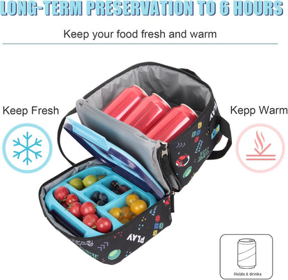 Tilami Lunch Bags Insulated Adjustable Strap Zipper, Two Compartments Cooler Bags, Bento Bags for Kids Toddlers (Blue)